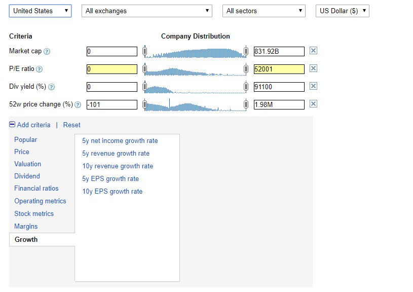 screeners google finance