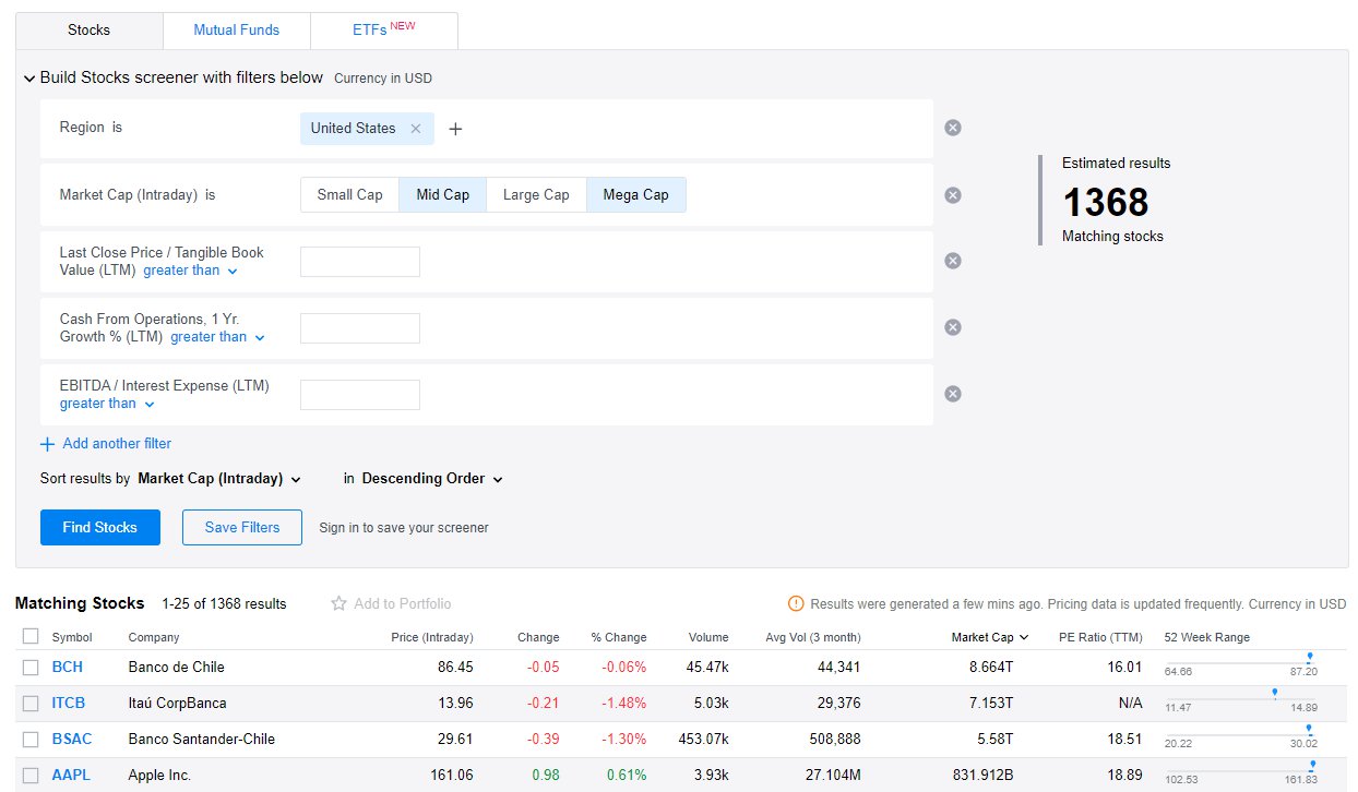 screeners yahoo finance 