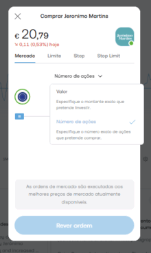 comprar número de ações de jerónimo martins na Trading 212