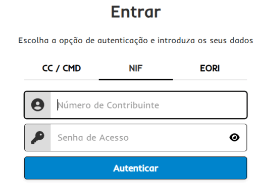 entrar com NIF no portal das finanças