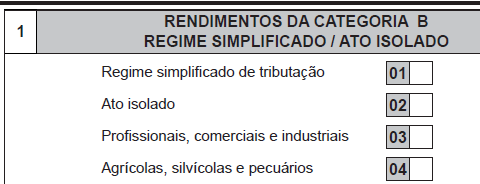 rendimentos da categoria B