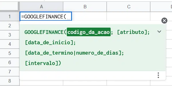 Fórmula GOOGLE FINANCE