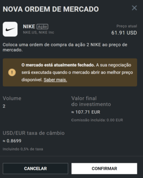 nova ordem de mercado XTB