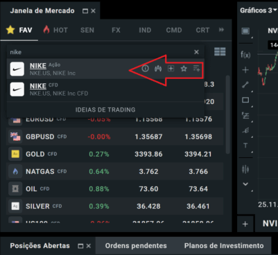 como comprar ações: procurar ação NIKE na XTB
