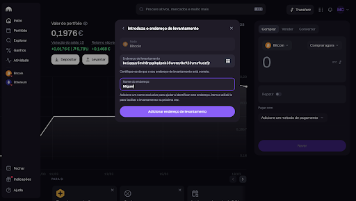 Introduzir o endereço da carteira