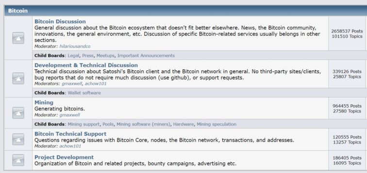 Fórum BitcoinTalk (na atualidade). Fonte: Bitcointalk