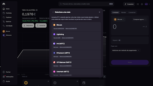 Escolher a rede kraken
