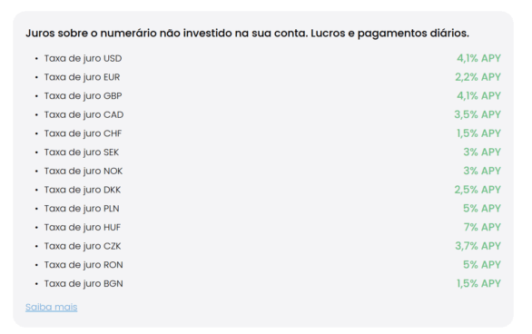 Contas de saldo remuneradas em todas as suas divisas.