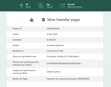 Transferencia Bancaria Juicy Fields