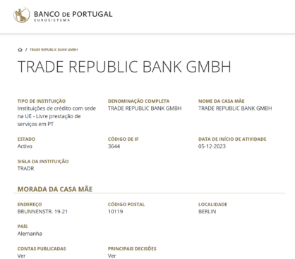 Banco de Portugal: Trade Republic