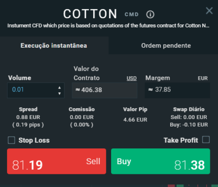 Comprar e vender algodão na XTB