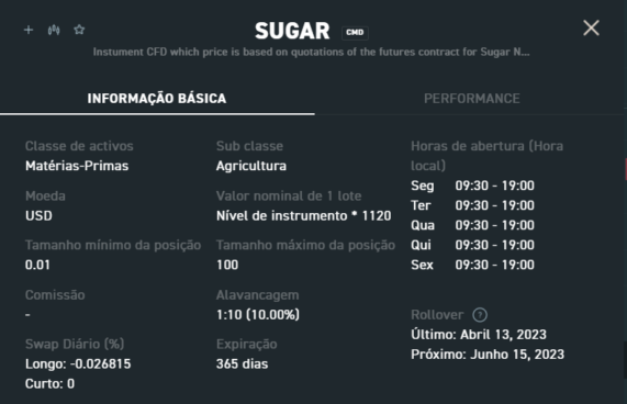 informação açúcar XTB