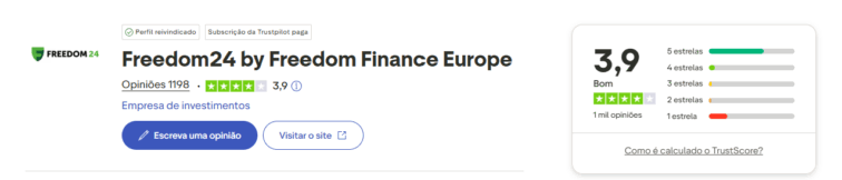 Opiniões dos utilizadores sobre a Freedom24 na Trustpilot