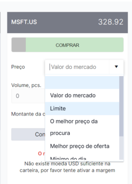 ordem limite microsoft na Freedom 24