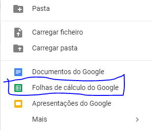 folha de cálculo do google