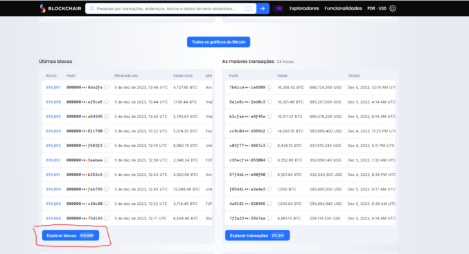 explorar blocos - blockchair