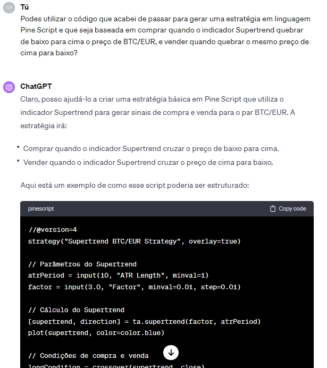 Passo 2: Pedir ao ChatGPT para nos forneça o código da nossa estratégia