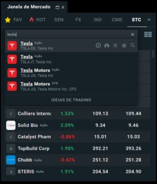 procurar tesla na plataforma XTB