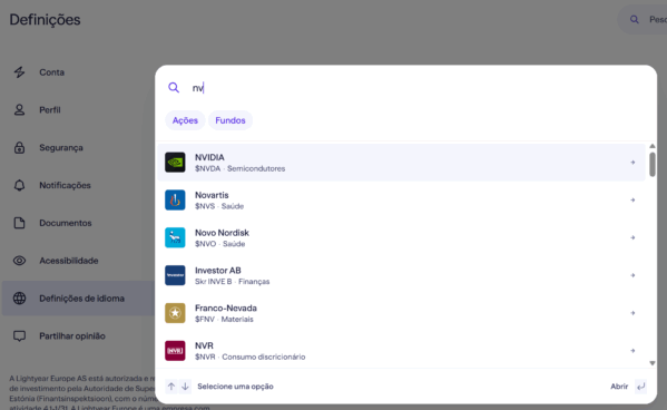 Procurar ações da Nvidia na Lightyear