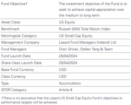 Dados gerais Lazard US Small Cap Equity Fund