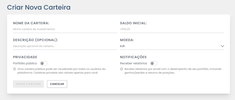 criar nova carteira rankia
