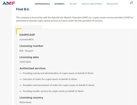 Licença MiCA atribuída pela AFM à Finst