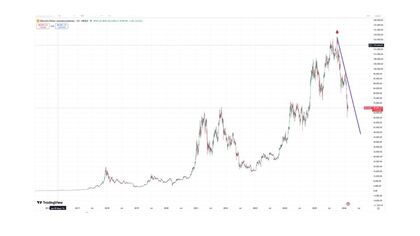 Queda do preço do Bitcoin próxima de 50% | Fonte: TradingView