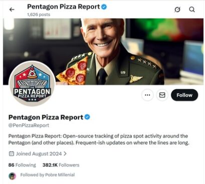 Conta do X Pentagon Pizza Report, que dá o alerta